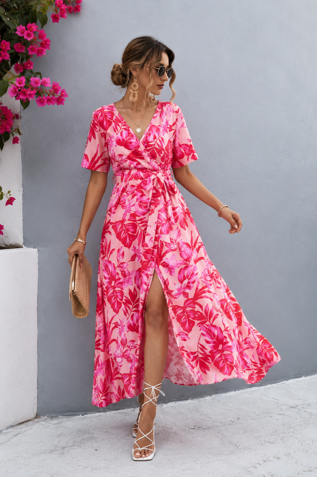 Vestido Floral Corte A Lazo Cintura Alta