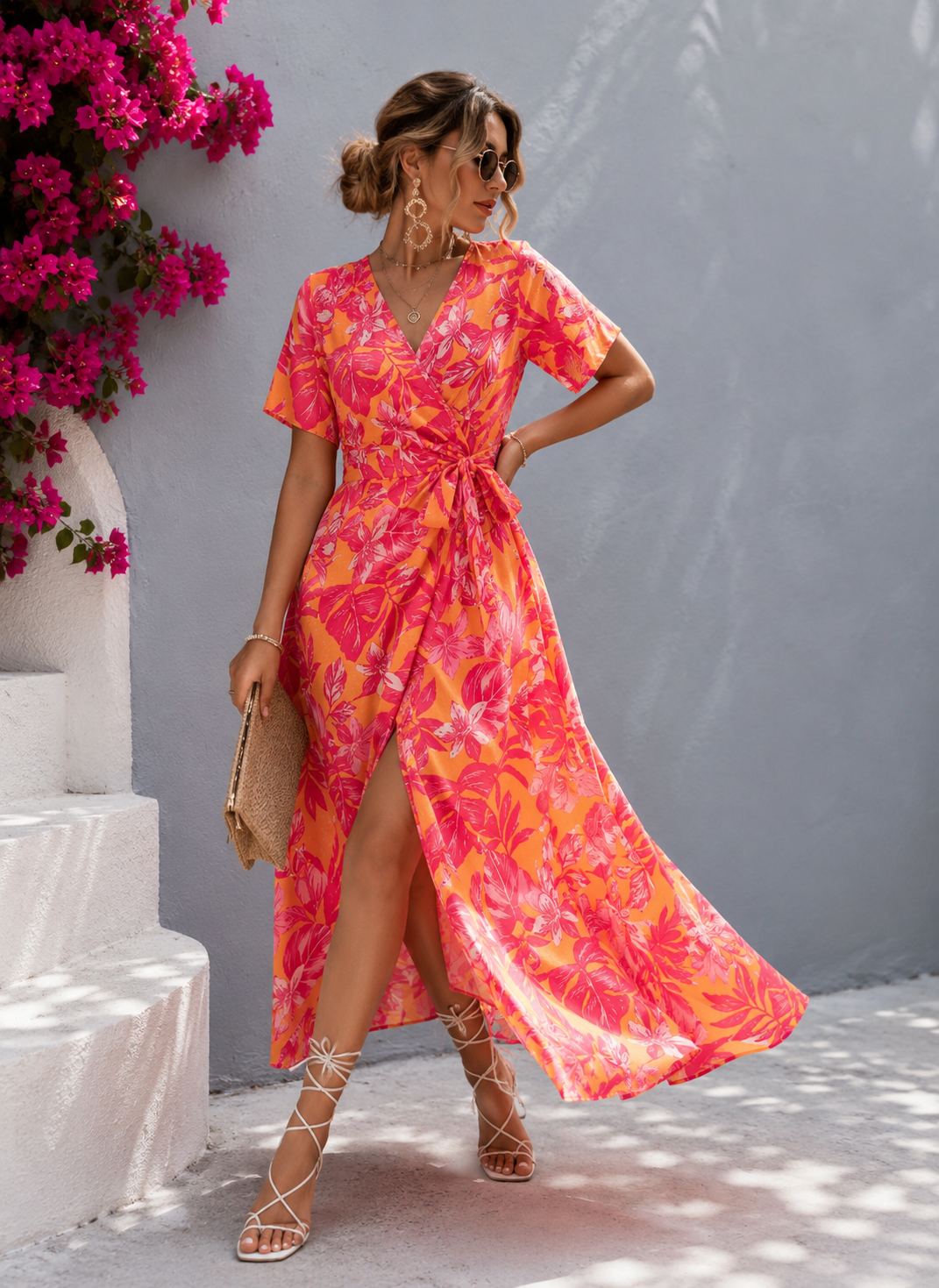 Vestido Floral Corte A Lazo Cintura Alta