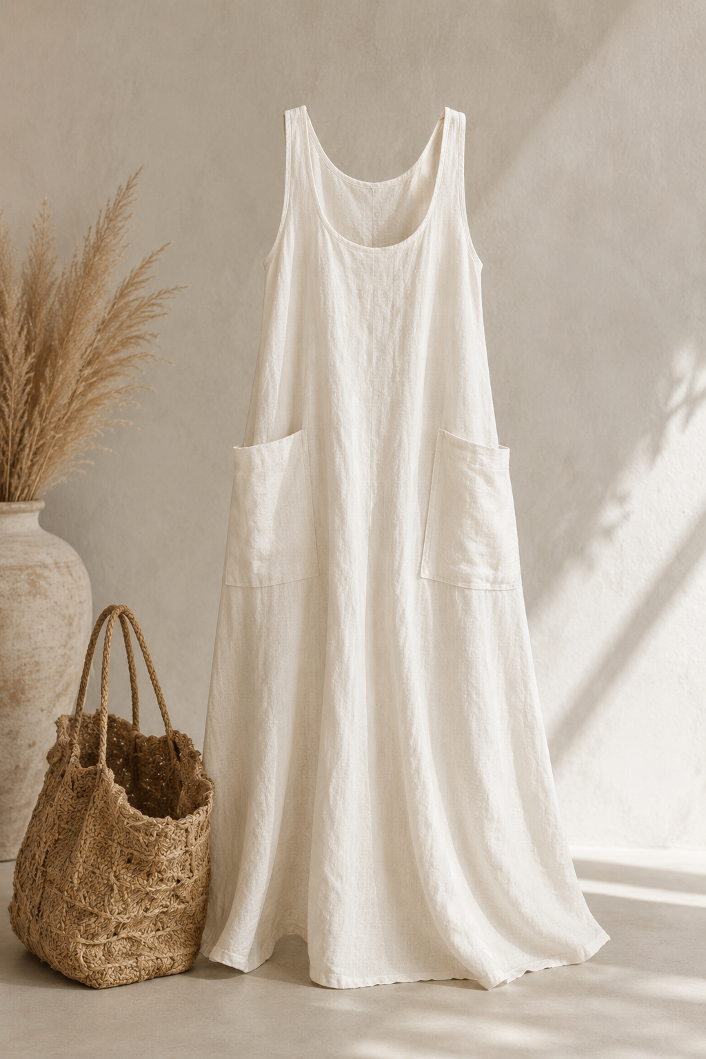 Vestido Largo Camisero Bolsillos Suelto