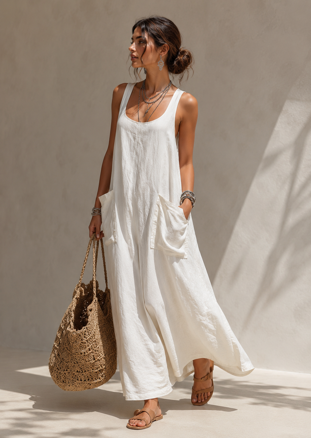 Vestido Largo Camisero Bolsillos Suelto