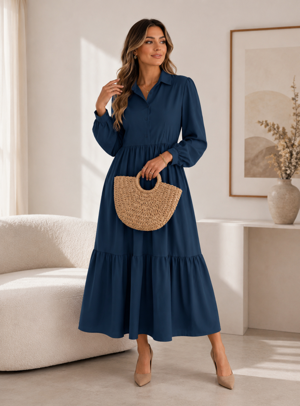 Vestido Blusa Manga Larga Volantes Solapa