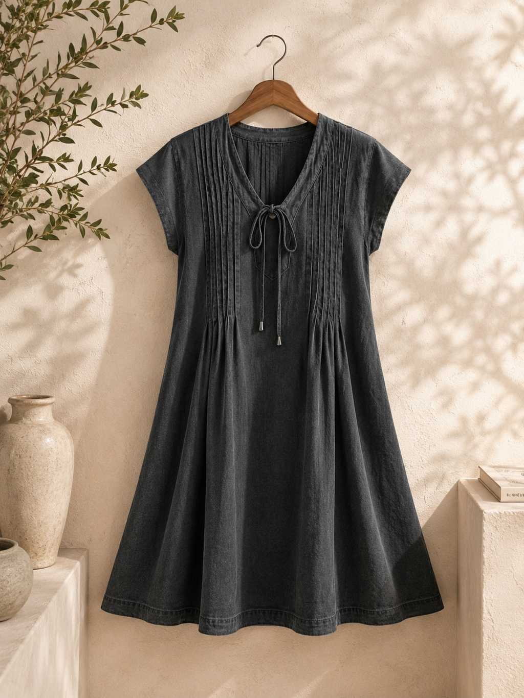 Vestido Denim Tencel Sin Mangas Cordones