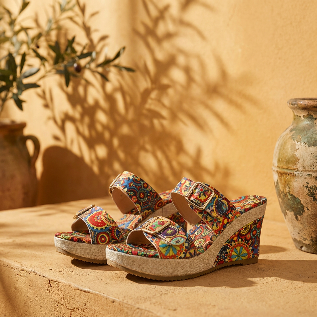 Sandalias de Cuña Vintage con Remaches - Estilo Mediterraneo