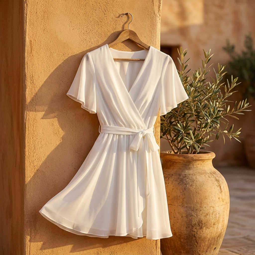 Vestido Blanco de Gasa - Elegancia Mediterranea