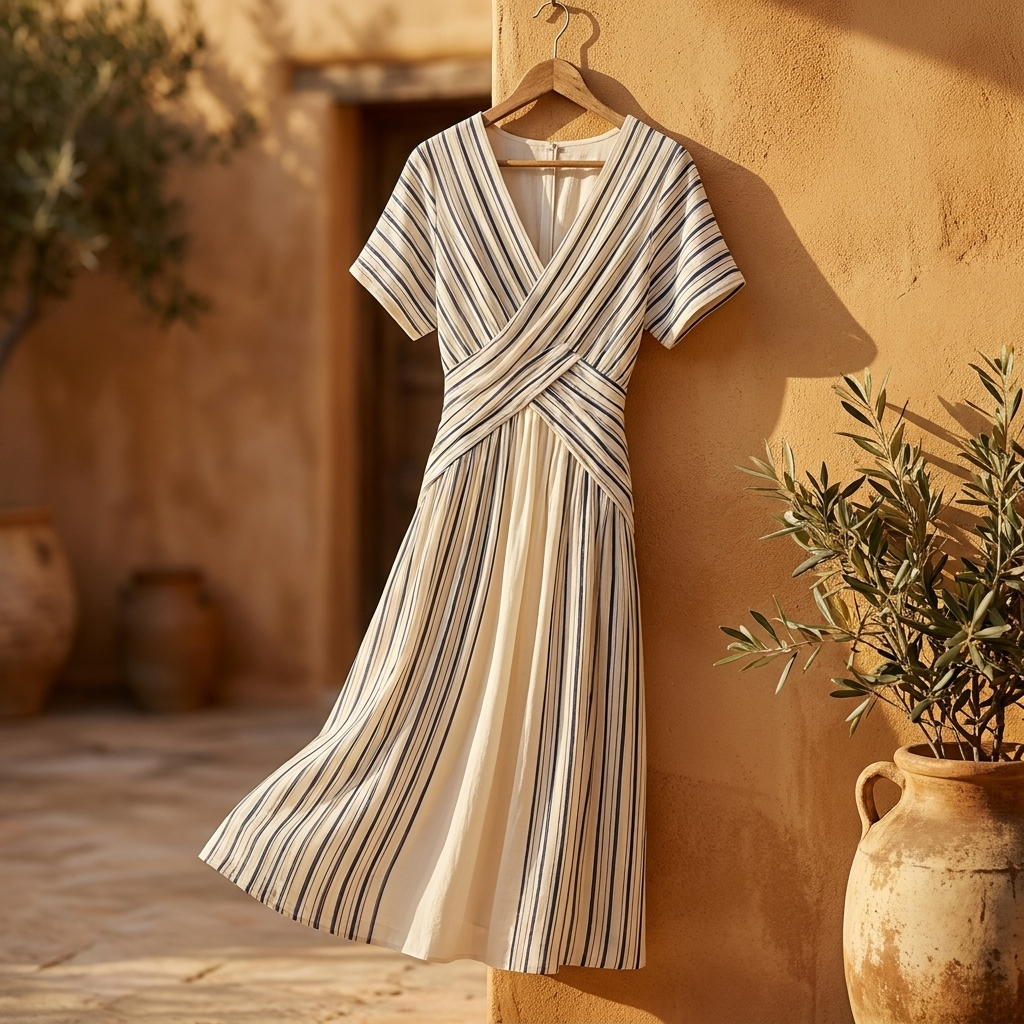 Vestido Midi Rayas Manga Corta