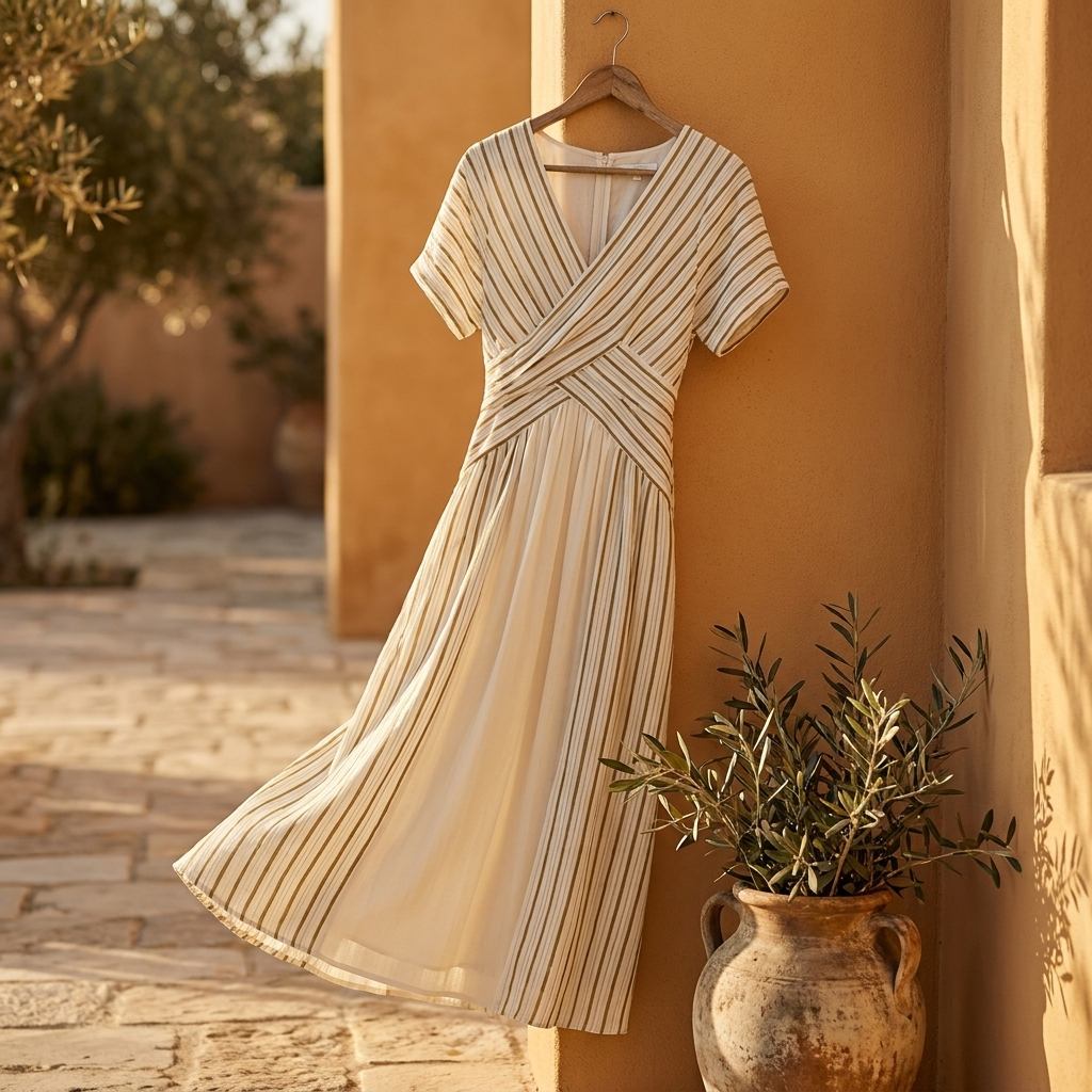 Vestido Midi Rayas Manga Corta