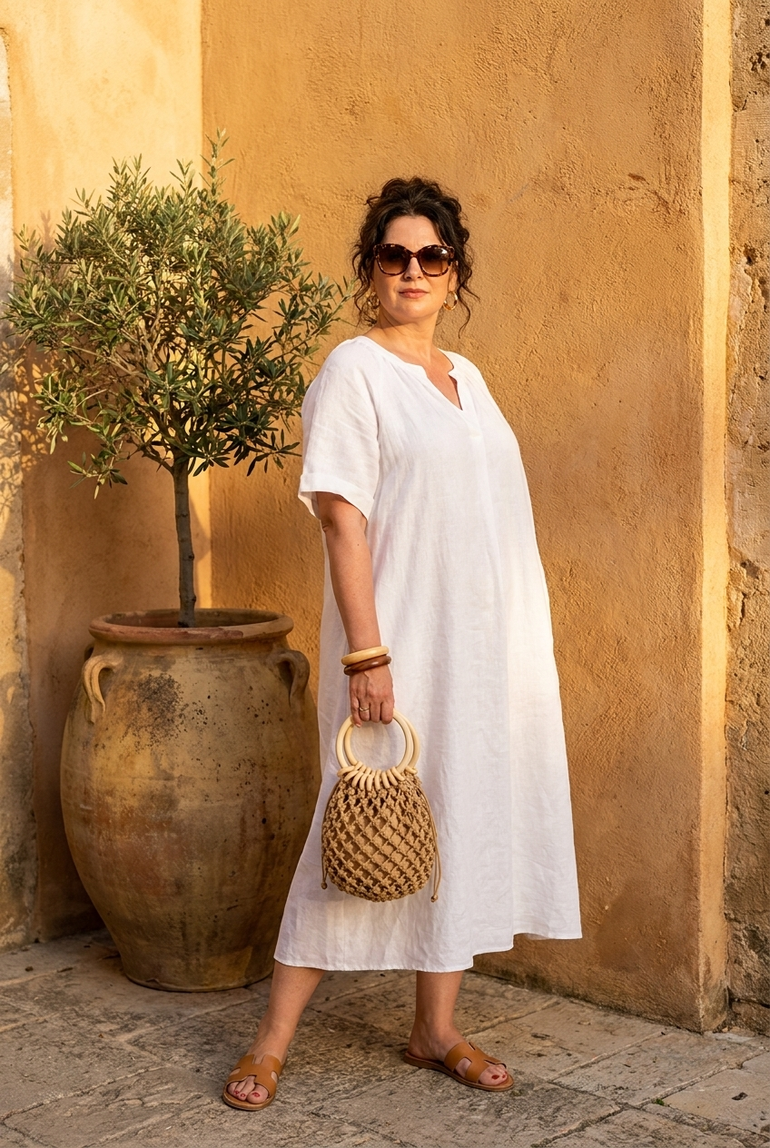 Bolso Cesta Tejido Lino Asas Bambu Estilo Coreano Mujer