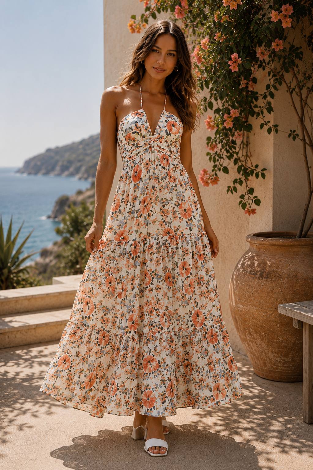 Vestido Gasa Sin Mangas Patchwork