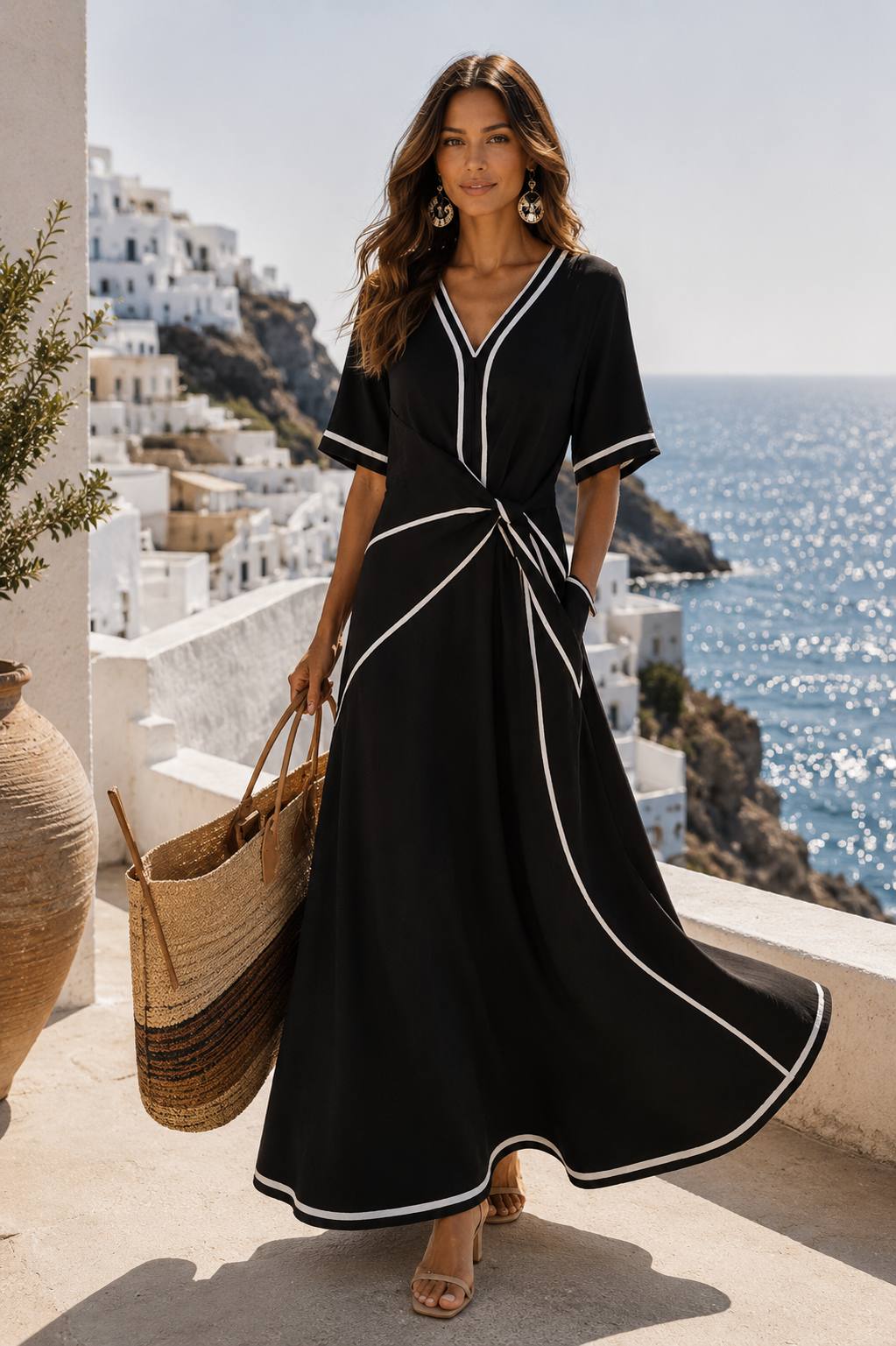 Vestido Maxi Rayas Verano Manga Corta